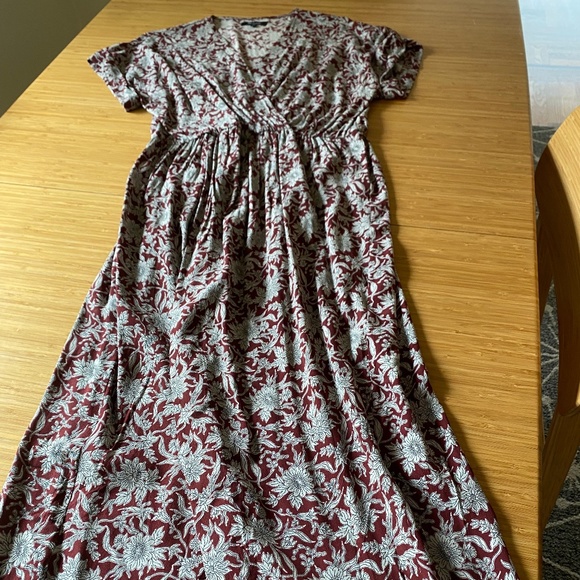 Madewell Burgundy and Cream Wrap Style Dress - Picture 3 of 7